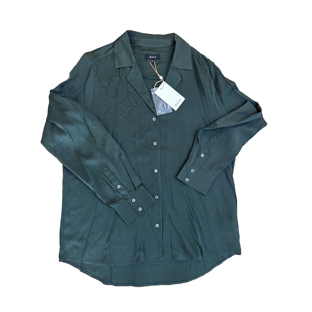 Quince Women's Forest Green XL Washable Stretch Silk Notch Collar Quiet Luxury